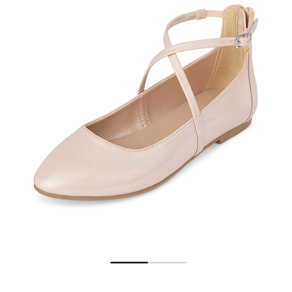 Girls Shimmer Cross Strap Ballet Flats - pink/blush